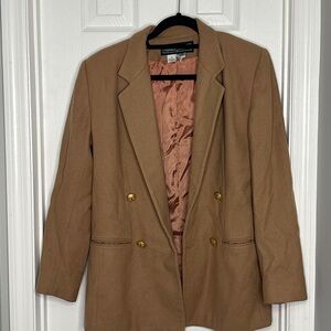 Classic Tan Wool Blazer with Gold Buttons